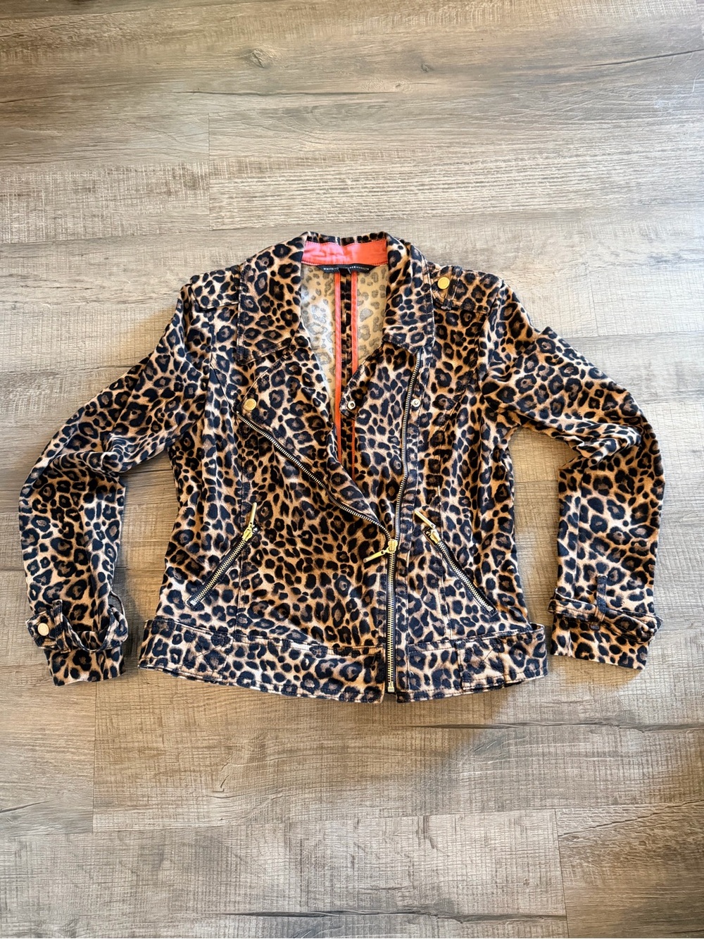White House Black Market Leopard Print Moto Jacket Animal Print Size 6